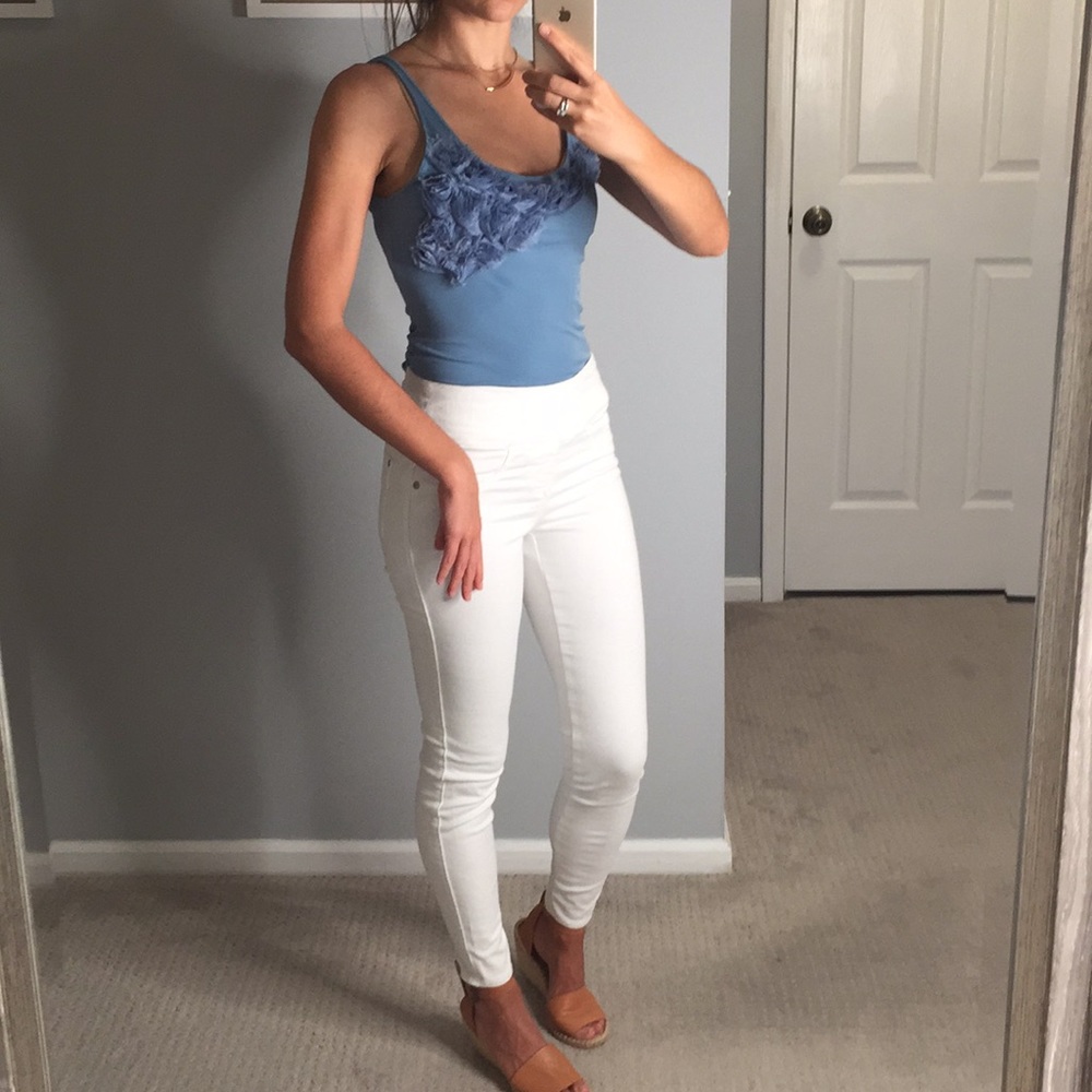 Blue Tank with ruffled flowers